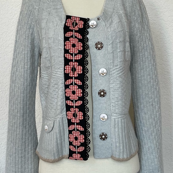 Anthropologie moth light blue moth gingham bloom cardigan sweater - Picture 6 of 6